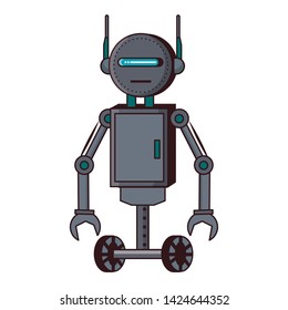 Robot with wheels funny character cartoon isolated vector illustration graphic design