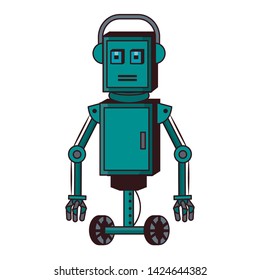 Robot with wheels funny character cartoon isolated vector illustration graphic design