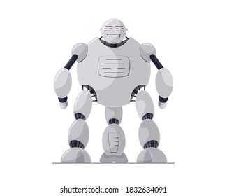 Robot white detailed cartoon character. Future robotic technology concept. Friendly mechanical autonomous computer three-legged humanoid artificial intelligence assistant vector eps illustration