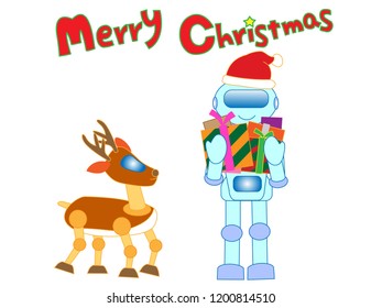 A robot who has artificial intelligence at Christmas presents gifts.
