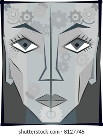 Robot woman conceptual illustration, no gradients.