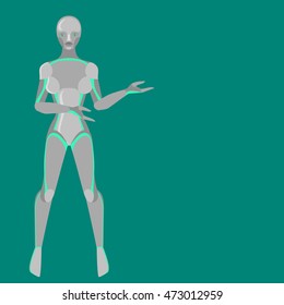 Robot woman, female cyborg, technology characters, flat humanoid from future, mechanical chrome body vector