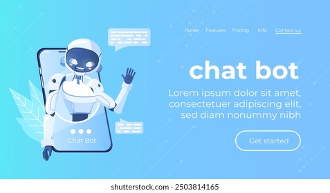 Roboterfrau winkte mit der Hand. AI Content Generator. Chatbot-Technologie. Technologie- und Ingenieurkonzept. KI-Chatbot basiert auf künstlicher Intelligenz und neuronalen Netzwerken. Online-Banner.