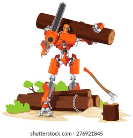 Robot Woodcutter cartoon Character concept vector illustration