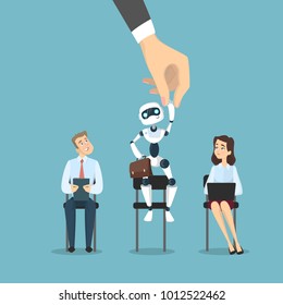 Robot for work. Choosing artificial intelligence for new job.