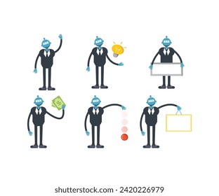 robot worker characters in various poses set vector illustration