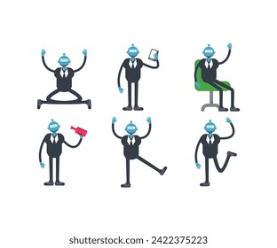 robot worker characters in various poses set vector illustration