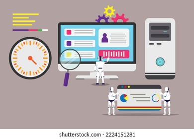 robot working with digital display 2d vector illustration concept for banner, website, illustration, landing page, flyer, etc
