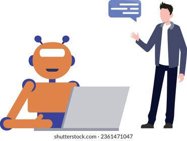 The robot is working on the laptop.