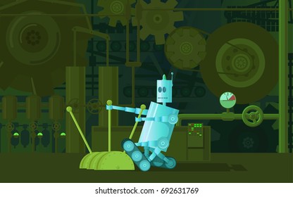 the robot works on the Factory Machines.