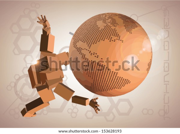 Robot World Map On Brown Background Stock Vector (Royalty Free ...