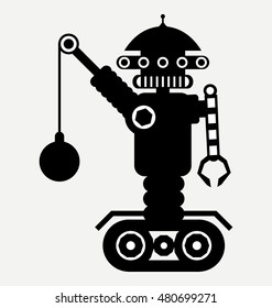 robot wrecking ball, symbol, icon, flat illustration isolated on white background