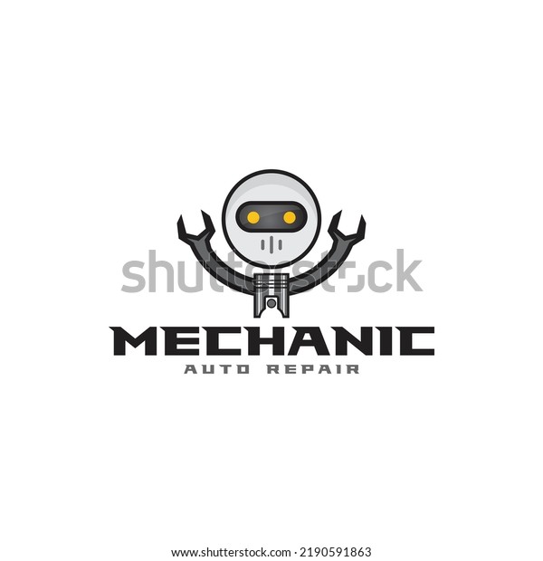 Robot and wrench\
mechanic logo icon\
vector