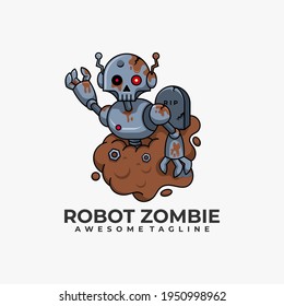 Robot zombie logo design vector illustration