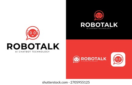 Diseño de logotipos de Robotalk: chatbot moderno y símbolo de comunicación de IA