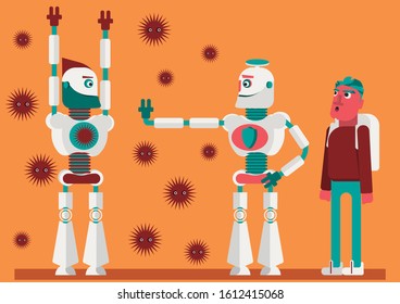 A robot-antivirus protect a human from bad android and bunch of viruses, who intent attack them. Cybercrime and security