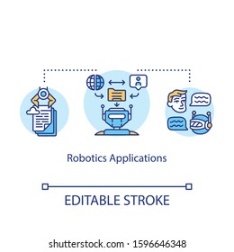 Robotic applications concept icon. 5G technologies idea thin line illustration. High-speed connection. Modern tech. Manufacturing automatization. Vector isolated outline drawing. Editable stroke
