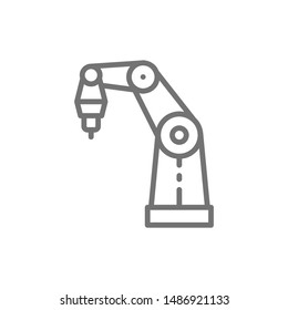 Robotic arm for 3d printer line icon.