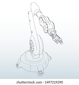 Robotic arm for any work in a factory or production. Mechatronic equipment for complex tasks.