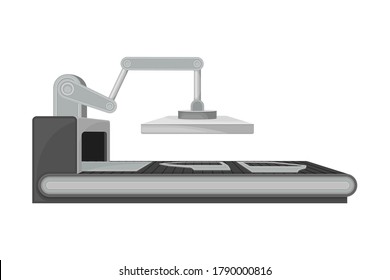 Roboter-Arm-Zusammenbau Autokarosserie als Vektorgrafik des automatischen Produktionsprozesses