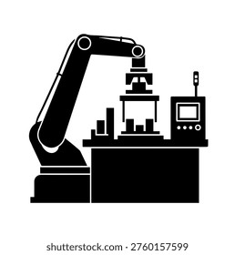 Robotic Arm Automation Vector Illustration Silhouette for Smart Manufacturing Industry 4.0 and High-Tech Assembly Line Production