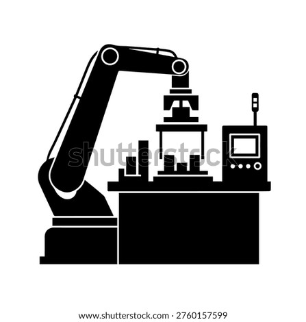 Robotic Arm Automation Vector Illustration Silhouette for Smart Manufacturing Industry 4.0 and High-Tech Assembly Line Production