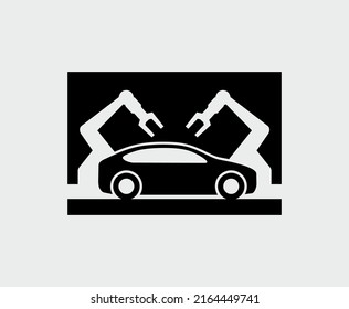 Robotic Arm Car Assembly Line Vector Icon
