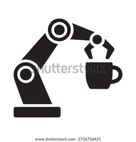 Robotic arm carefully reaching for and grasping a black coffee mug