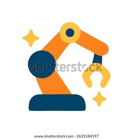 Robotic arm with claw jointed orange blue yellow sparkles