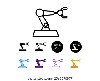 
Robotic arm with claw on base.icon with 9 different styles,line,glyp,flat gradient etc.suitable for robotics, technology, engineering, industrial concepts in design projects	
.isolated on white backg