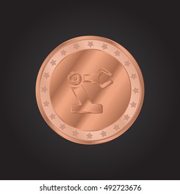 Robotic Arm embossed realistic bronze coin precious Icon / Logo Design