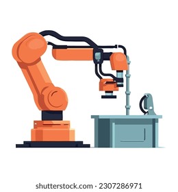 Robotic arm in factory controls machinery equipment isolated