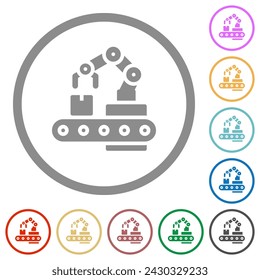 Robotic arm flat color icons in round outlines on white background