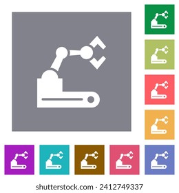 Roboter-Arm-Flachsymbole auf einfachen, quadratischen Farbhintergründen
