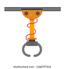 Robotic arm flat style design vector illustration icon sign isolated on white background. Robot arm or hand. Industrial robot manipulator. Modern smart industry 4.0 technology. Automated manufacturing