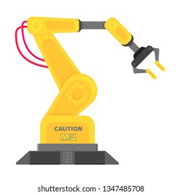 Robotic arm flat style design vector illustration icon sign isolated on white background. Robot arm or hand. Industrial robot manipulator. Modern smart industry 4.0 technology manufacture. 