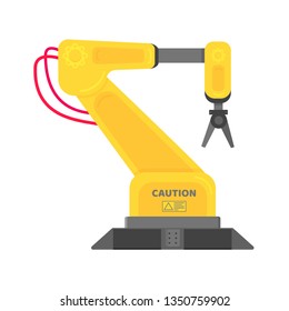 Robotic arm flat style design vector illustration icon sign isolated on white background. Robot arm or hand. Industrial robot manipulator. Modern smart industry 4.0 technology manufacture. 