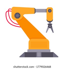 Robotic arm flat style design vector illustration isolated on white background. Robot arm or hand. Industrial manipulator. Modern smart factory industry 4.0 technology manufacturing.