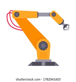 Robotic arm flat style design vector illustration isolated on white background. Robot arm or hand. Industrial manipulator. Modern smart factory industry 4.0 technology manufacturing.