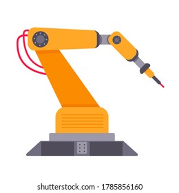 Robotic arm flat style design vector illustration isolated on white background. Robot arm or hand. Industrial manipulator. Modern smart factory industry 4.0 technology manufacturing.