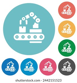 Robotic arm flat white icons on round color backgrounds