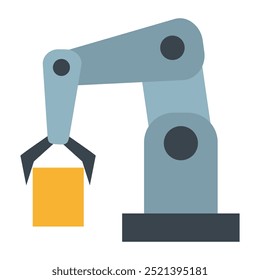 Robotic arm with a gripper holding a yellow block, symbolizing automation and technology. Ideal for robotics, manufacturing, and industrial themes