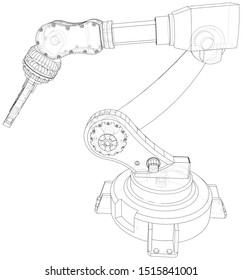 Mano de brazo robótico aislado en blanco. Estructura de alambre técnica. Vector de renderizado 3D.