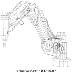 Robotic Arm Hand isolated on white. Technical wire-frame. Vector rendering of 3d.