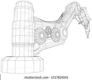 Mano de brazo robótico aislada en blanco. Marco técnico. Representación vectorial de 3d.