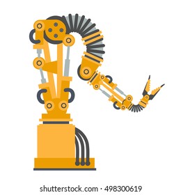 Robotic arm hand Vector robot icon Industrial technology and factory symbol. Flat illustration isolated on white background