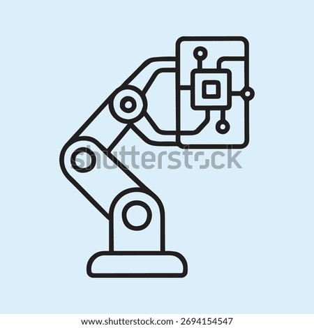 A robotic arm holding a microchip symbolizes automation and technological advancement. It represents the integration of robots in various industries and manufacturing.