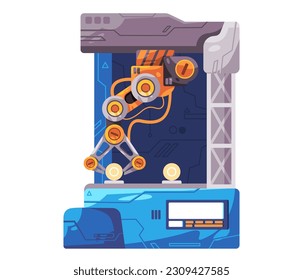Robotic arm holding object mechanical articulated hand robot automatic machinery factory production line illustration