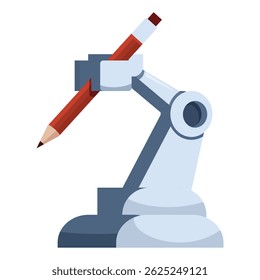 Robotic arm is holding a red pencil, symbolizing the automation of creative writing tasks