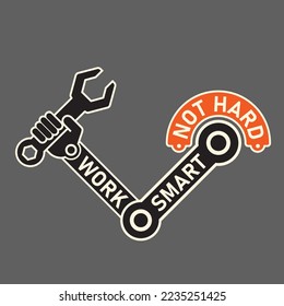 robotic arm holding a wrench - work smart not hard, proverb illustration